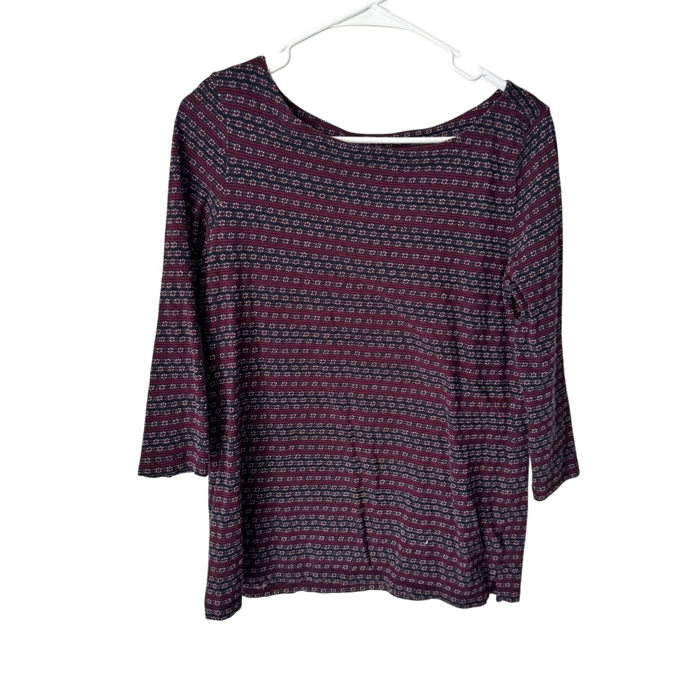 LOFT Outlet Womens‎ Burgundy Navy Striped Boatneck 3/4 Sleeve Knit Top Size M